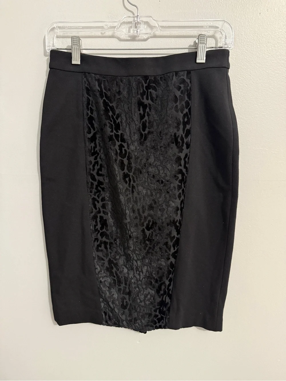 Ann Taylor Skirt Womens 0 Leopard Velvet Burnout Pencil Elastic Waist Black